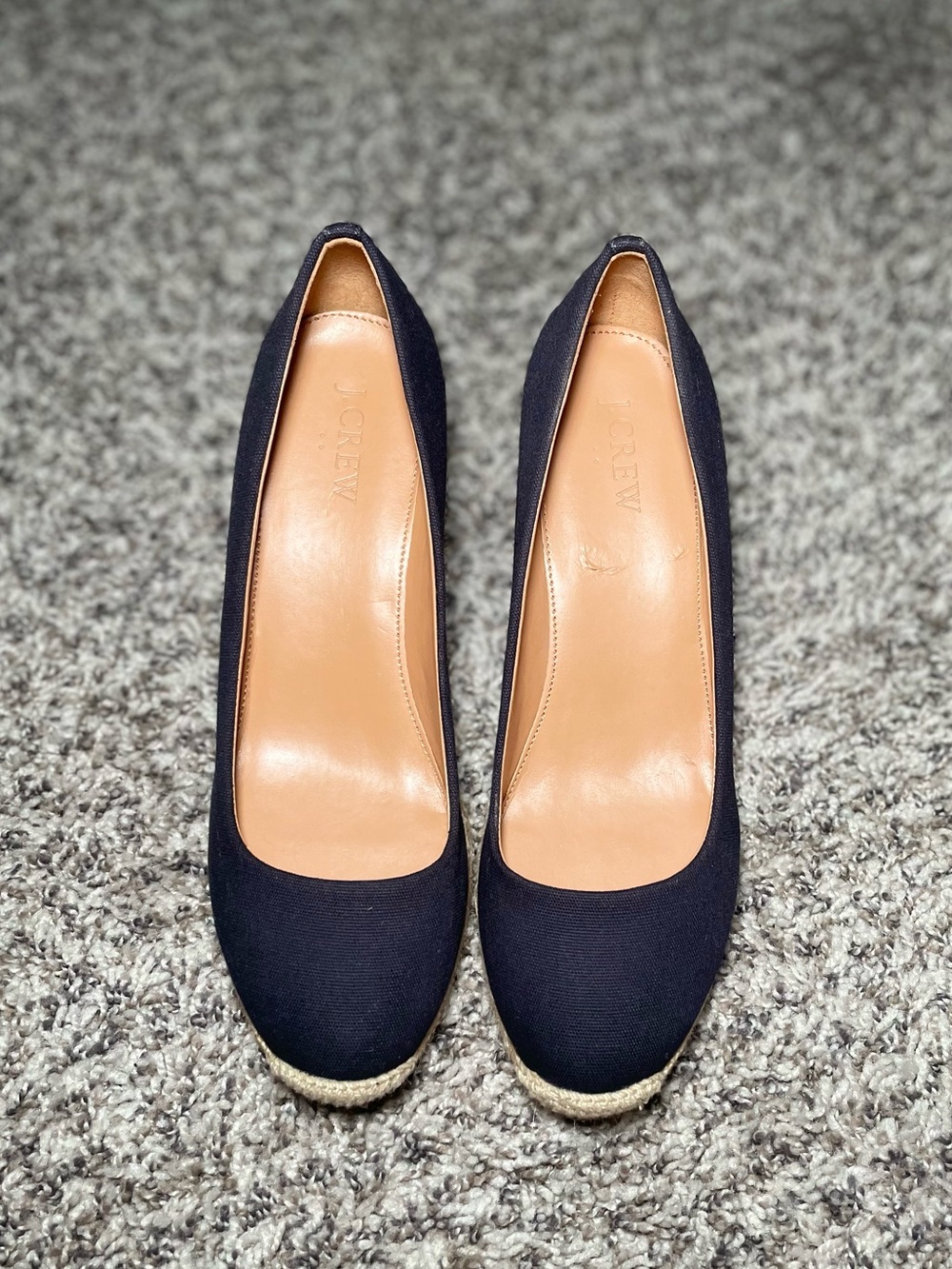 J. Crew Seville Espadrille Wedge Heel Womens Sz 7 Black Canvas Round Toe Coastal